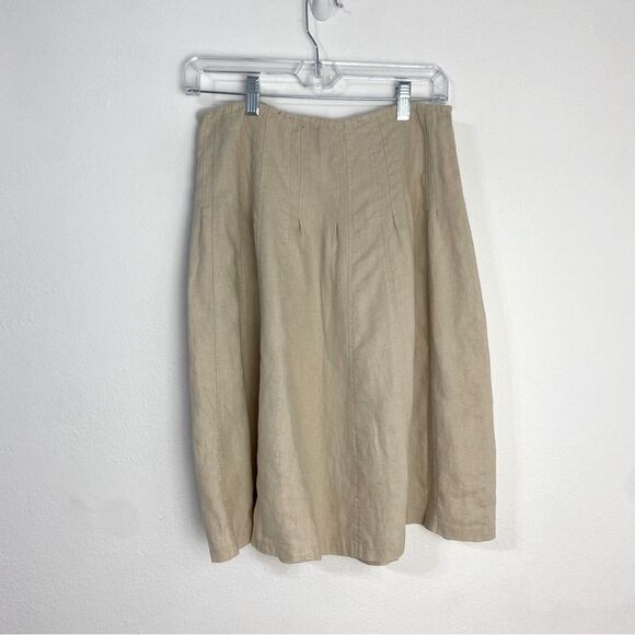Vintage 100% Linen Cream Midi Skirt Small Casual Minimalist Neutral Academia - Picture 1 of 15